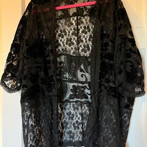 Pol black lace velvet cardigan